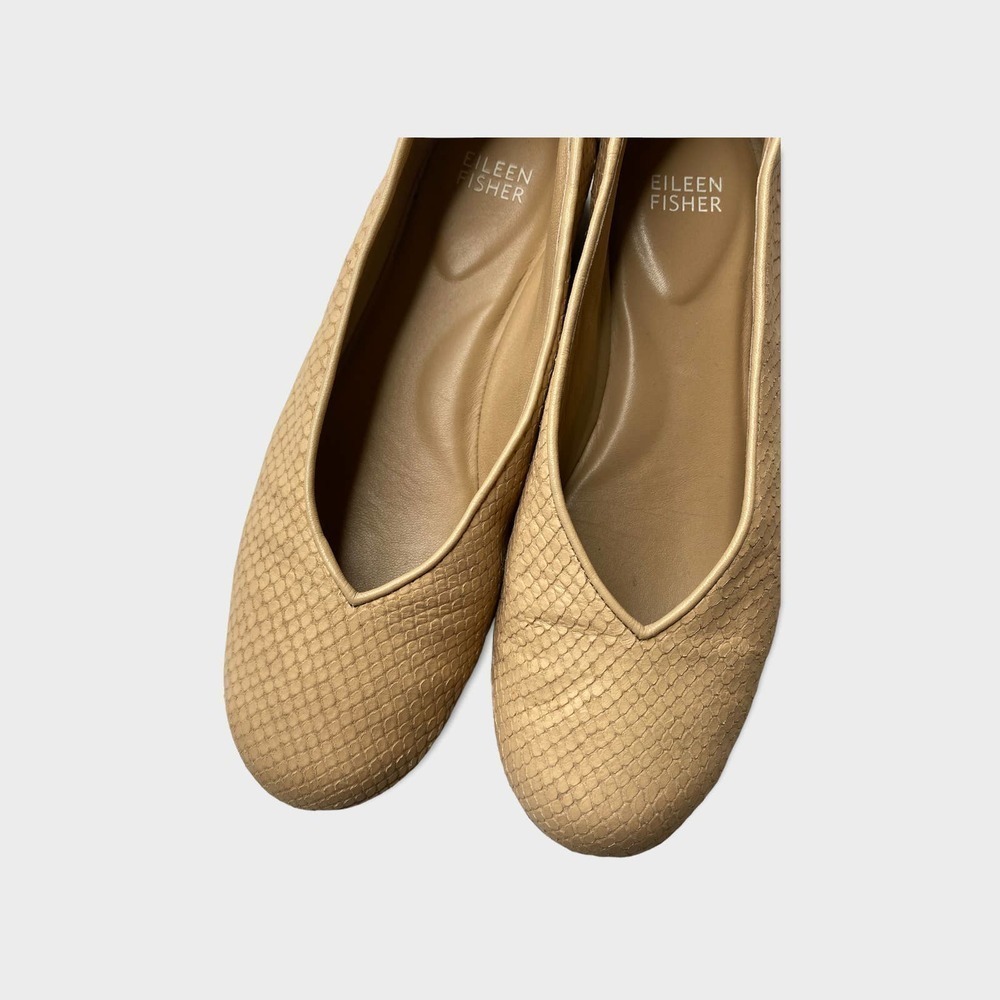 𝅺eileen Fisher Rosewater Patch 1 Snake-Embossed Ballerina Flats Size 7 - Picture 2 of 8